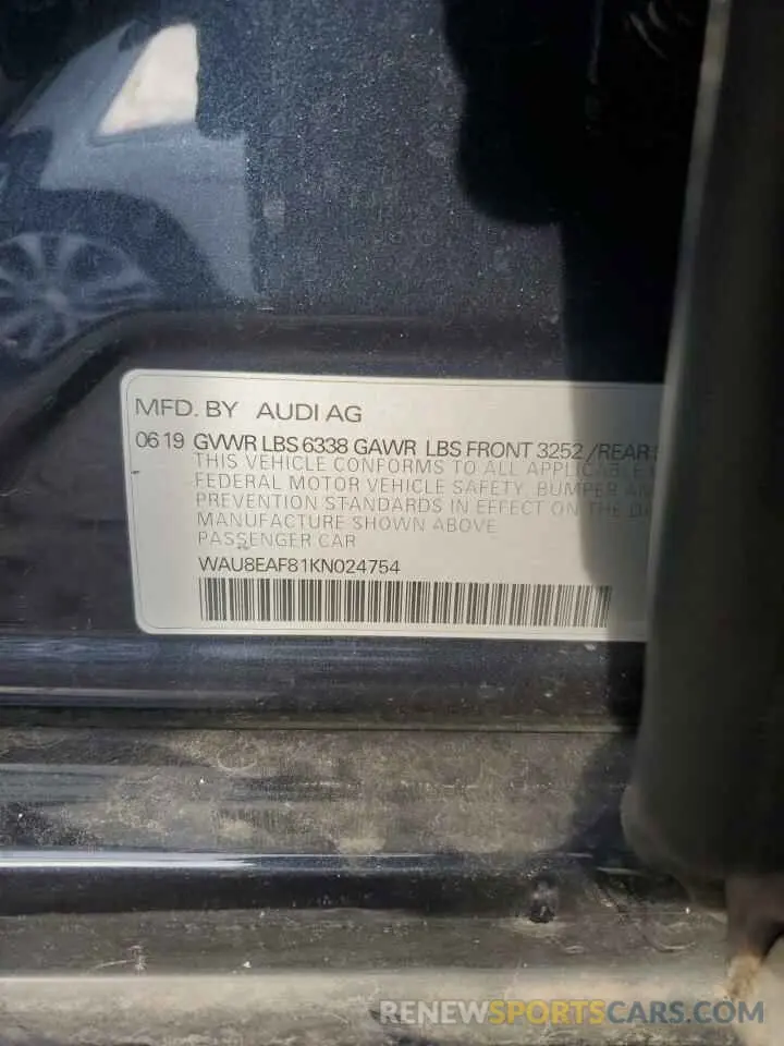 13 Photograph of a damaged car WAU8EAF81KN024754 AUDI A8 2019