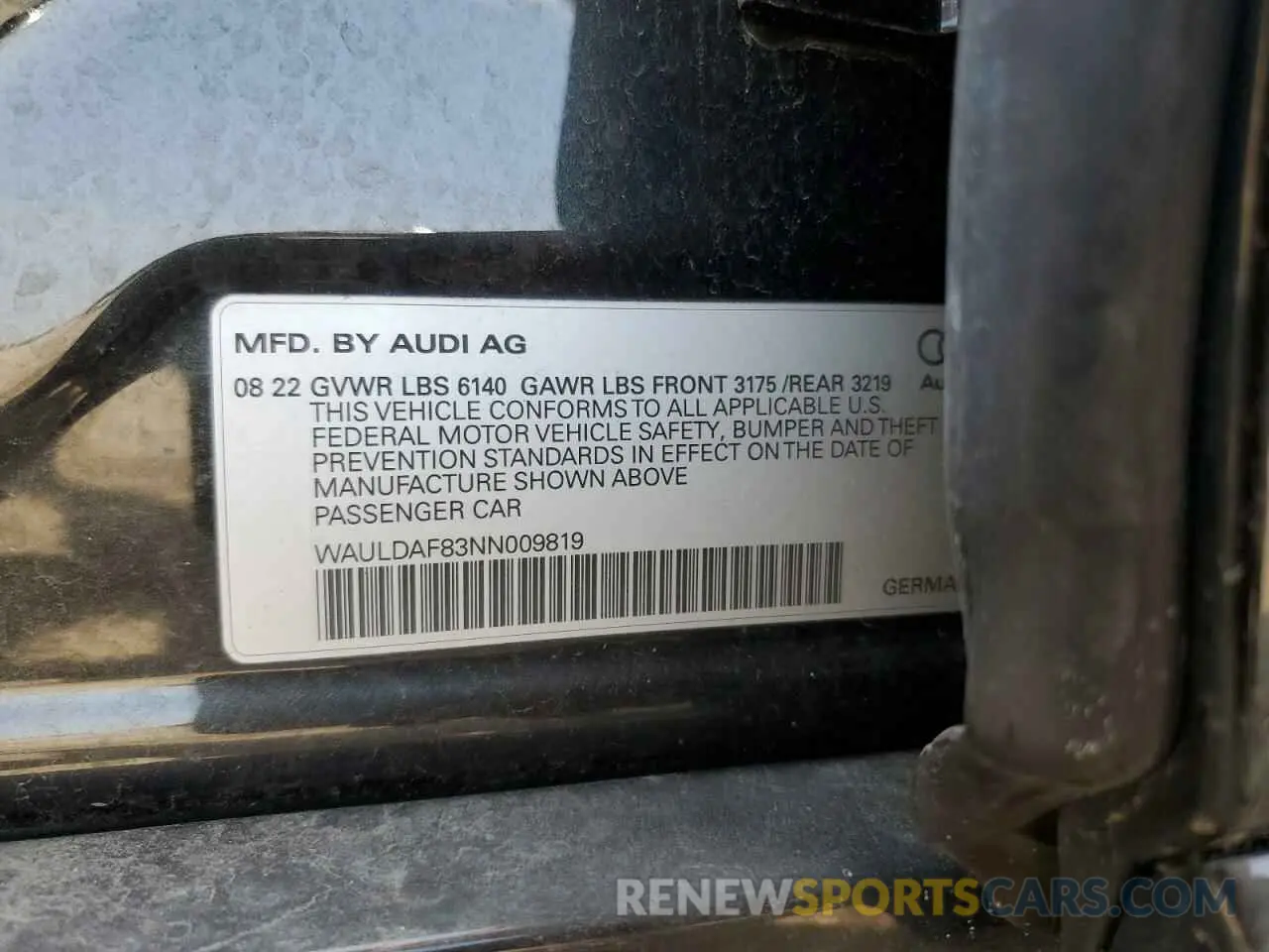 12 Photograph of a damaged car WAULDAF83NN009819 AUDI A8 2022