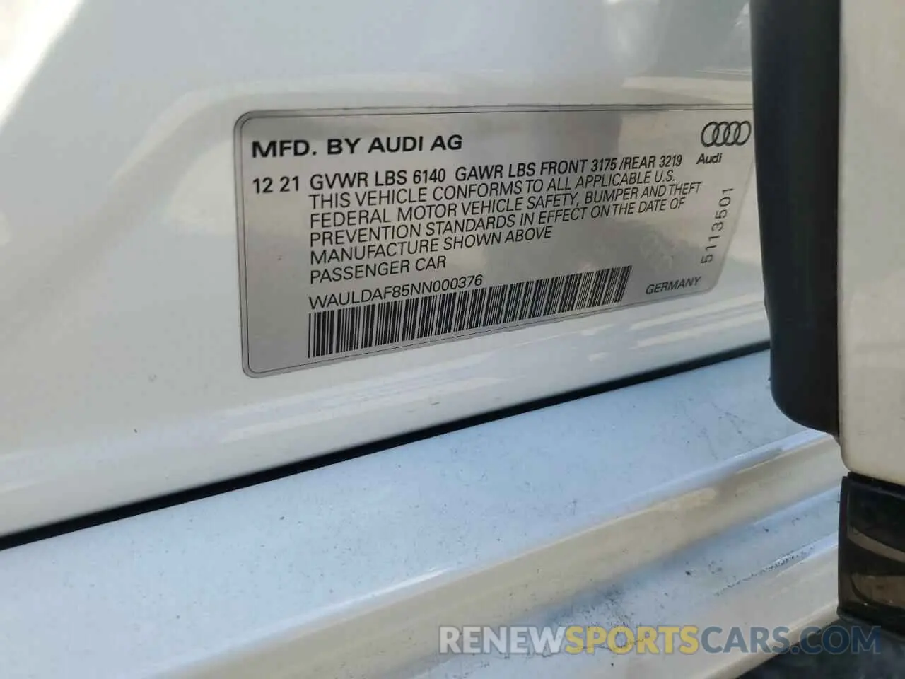 12 Photograph of a damaged car WAULDAF85NN000376 AUDI A8 2022