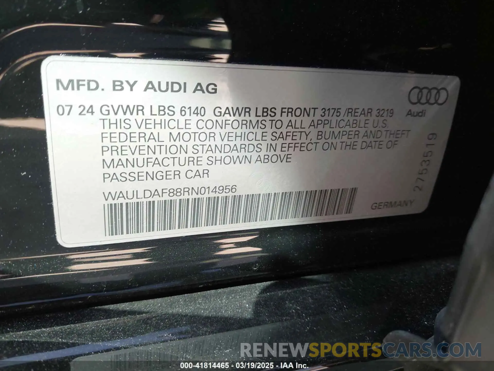 9 Photograph of a damaged car WAULDAF88RN014956 AUDI A8 2024