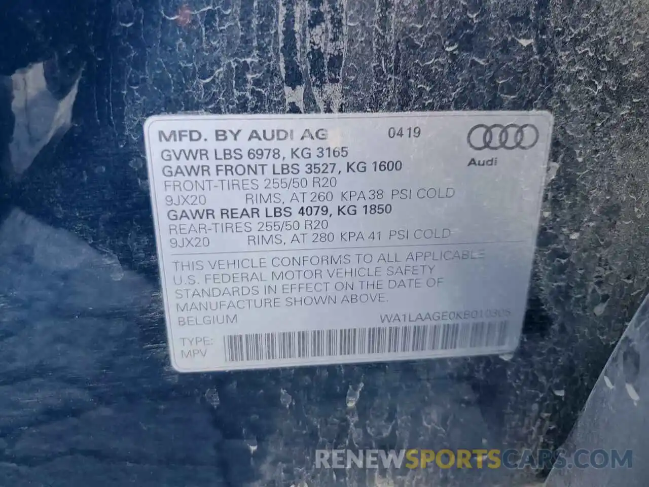 13 Photograph of a damaged car WA1LAAGE0KB010305 AUDI E-TRON 2019