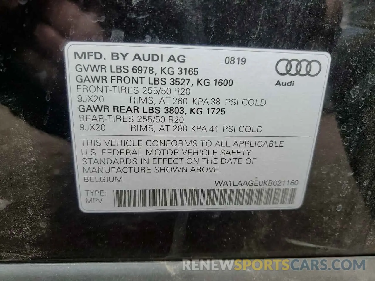 13 Photograph of a damaged car WA1LAAGE0KB021160 AUDI E-TRON 2019