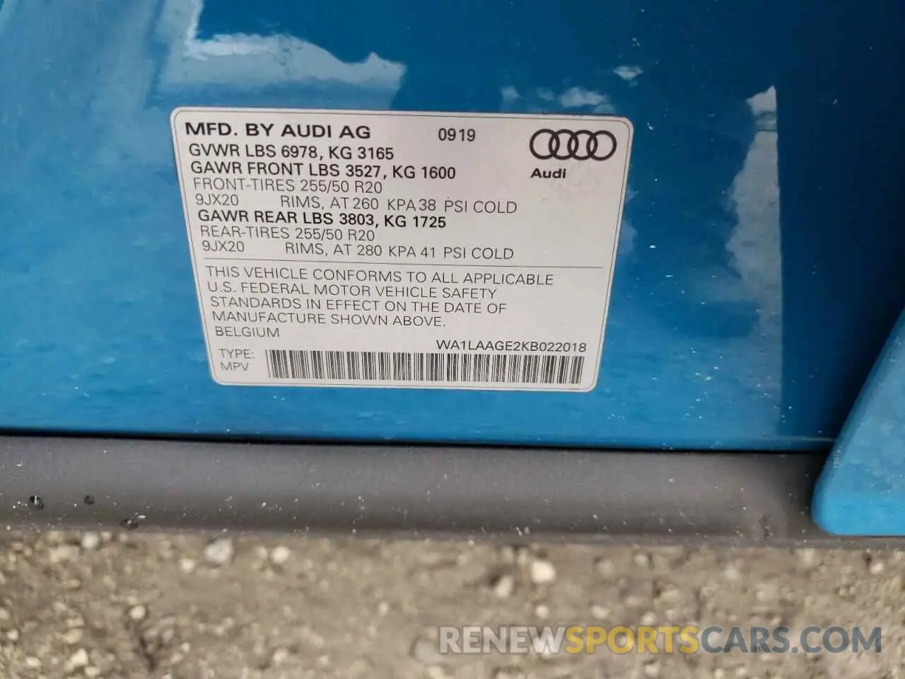 10 Photograph of a damaged car WA1LAAGE2KB022018 AUDI E-TRON 2019