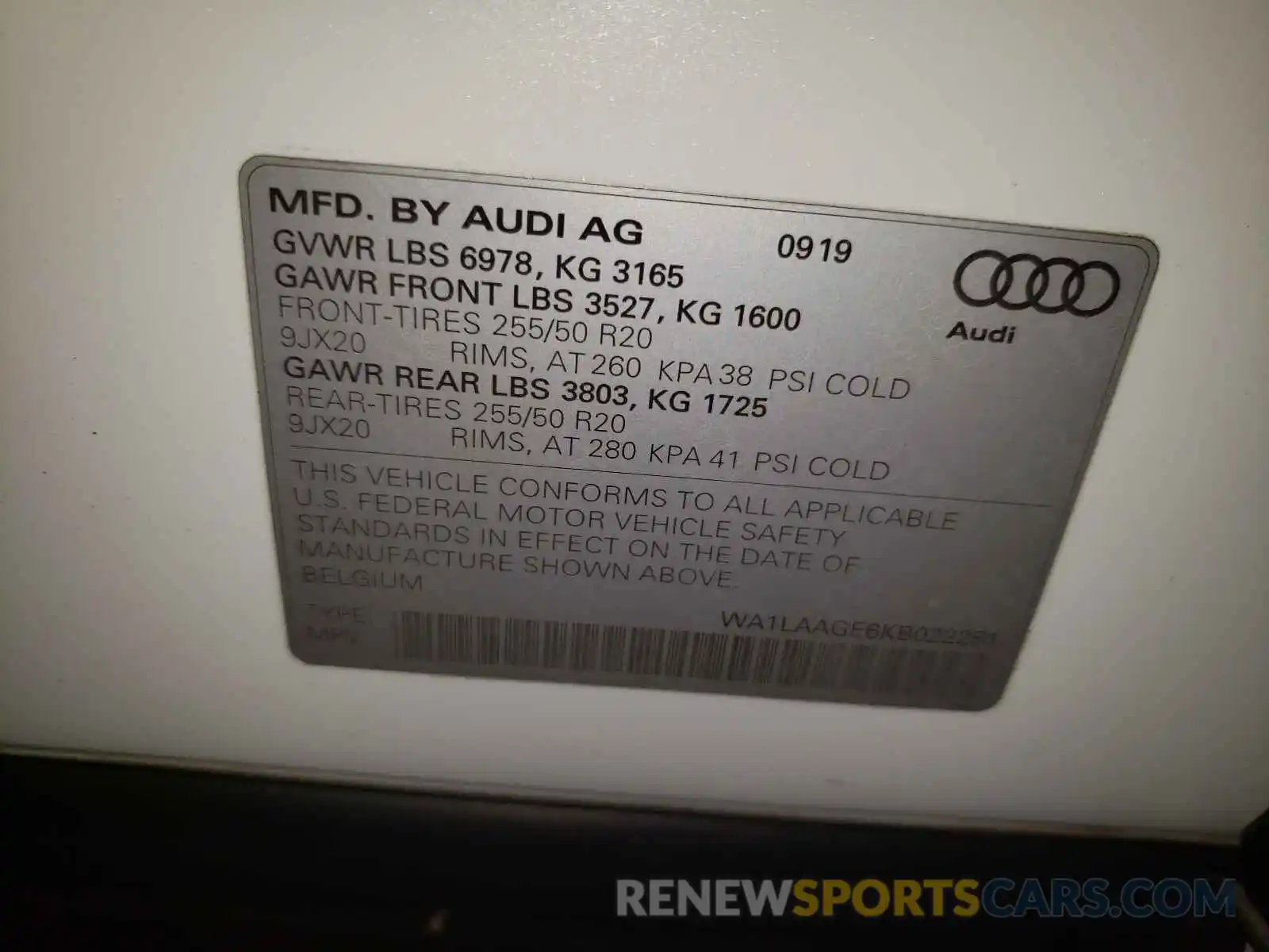 10 Photograph of a damaged car WA1LAAGE6KB022281 AUDI E-TRON 2019