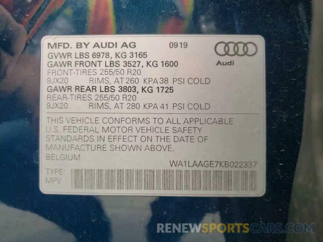 10 Photograph of a damaged car WA1LAAGE7KB022337 AUDI E-TRON 2019