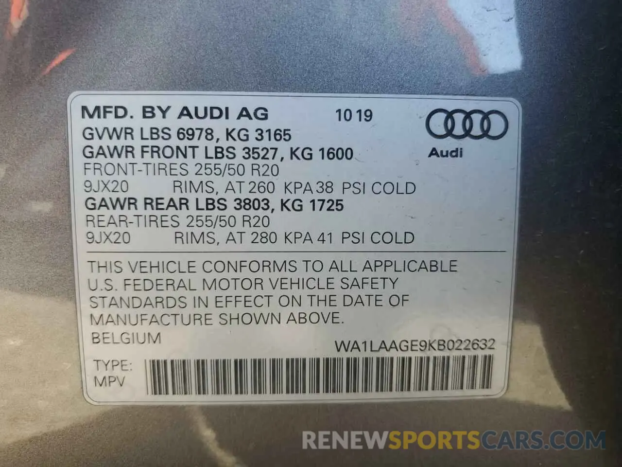 12 Photograph of a damaged car WA1LAAGE9KB022632 AUDI E-TRON 2019