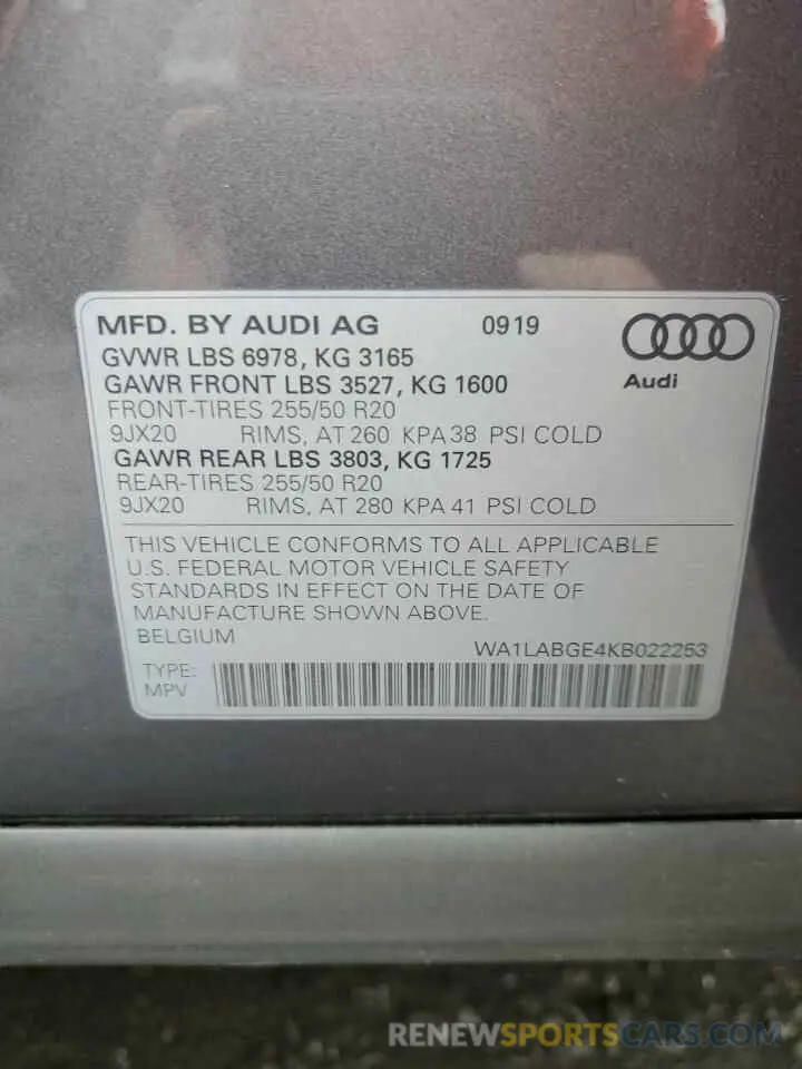 14 Photograph of a damaged car WA1LABGE4KB022253 AUDI E-TRON 2019