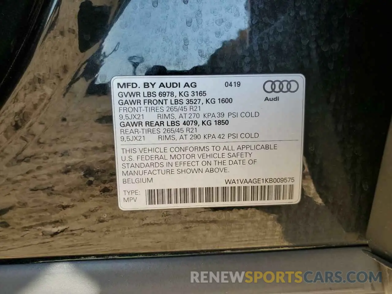 13 Photograph of a damaged car WA1VAAGE1KB009575 AUDI E-TRON 2019