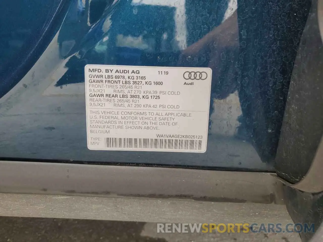 13 Photograph of a damaged car WA1VAAGE2KB025123 AUDI E-TRON 2019