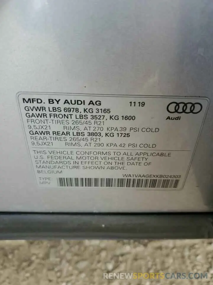 12 Photograph of a damaged car WA1VAAGEXKB024303 AUDI E-TRON 2019