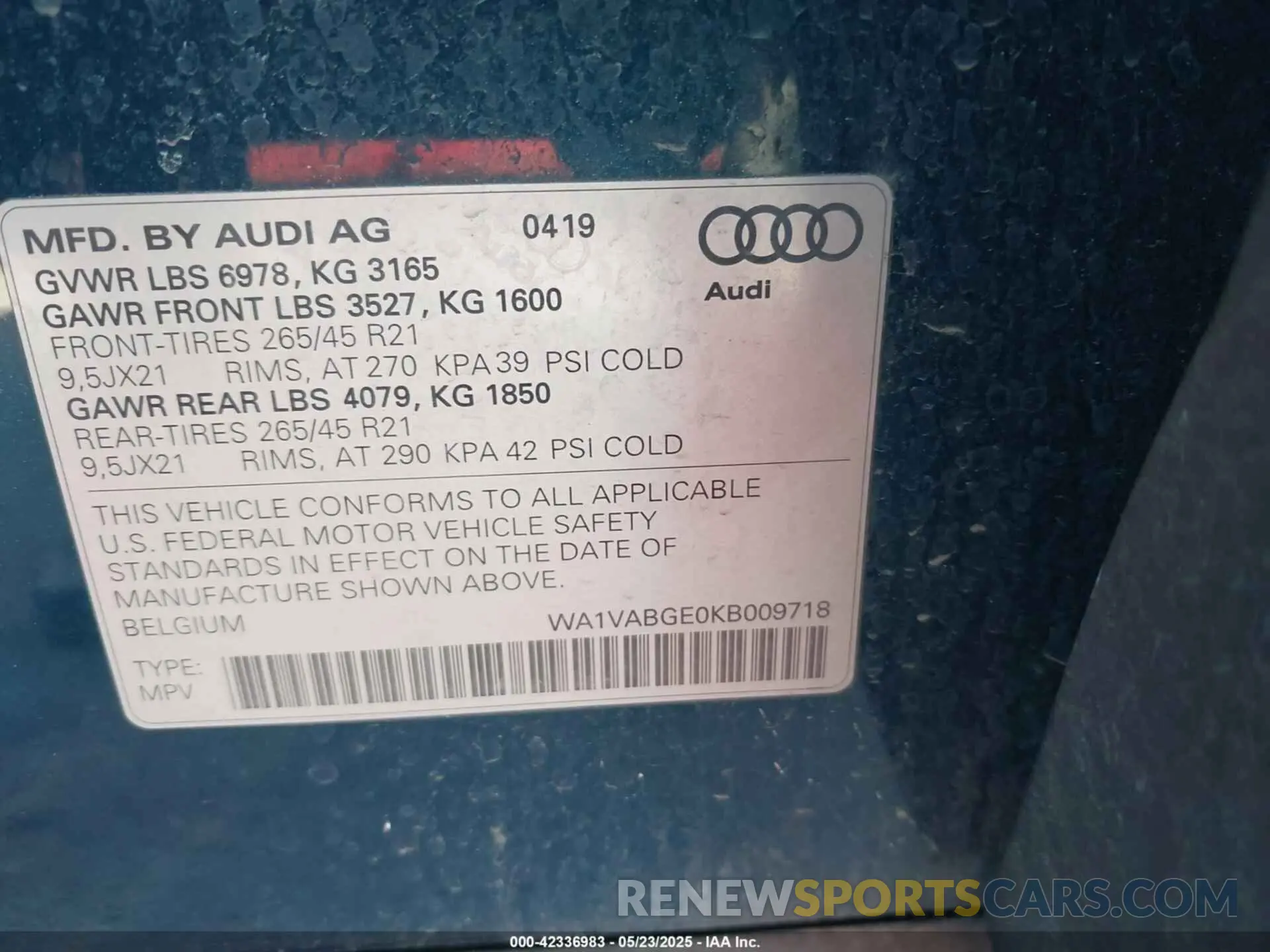 9 Photograph of a damaged car WA1VABGE0KB009718 AUDI E-TRON 2019