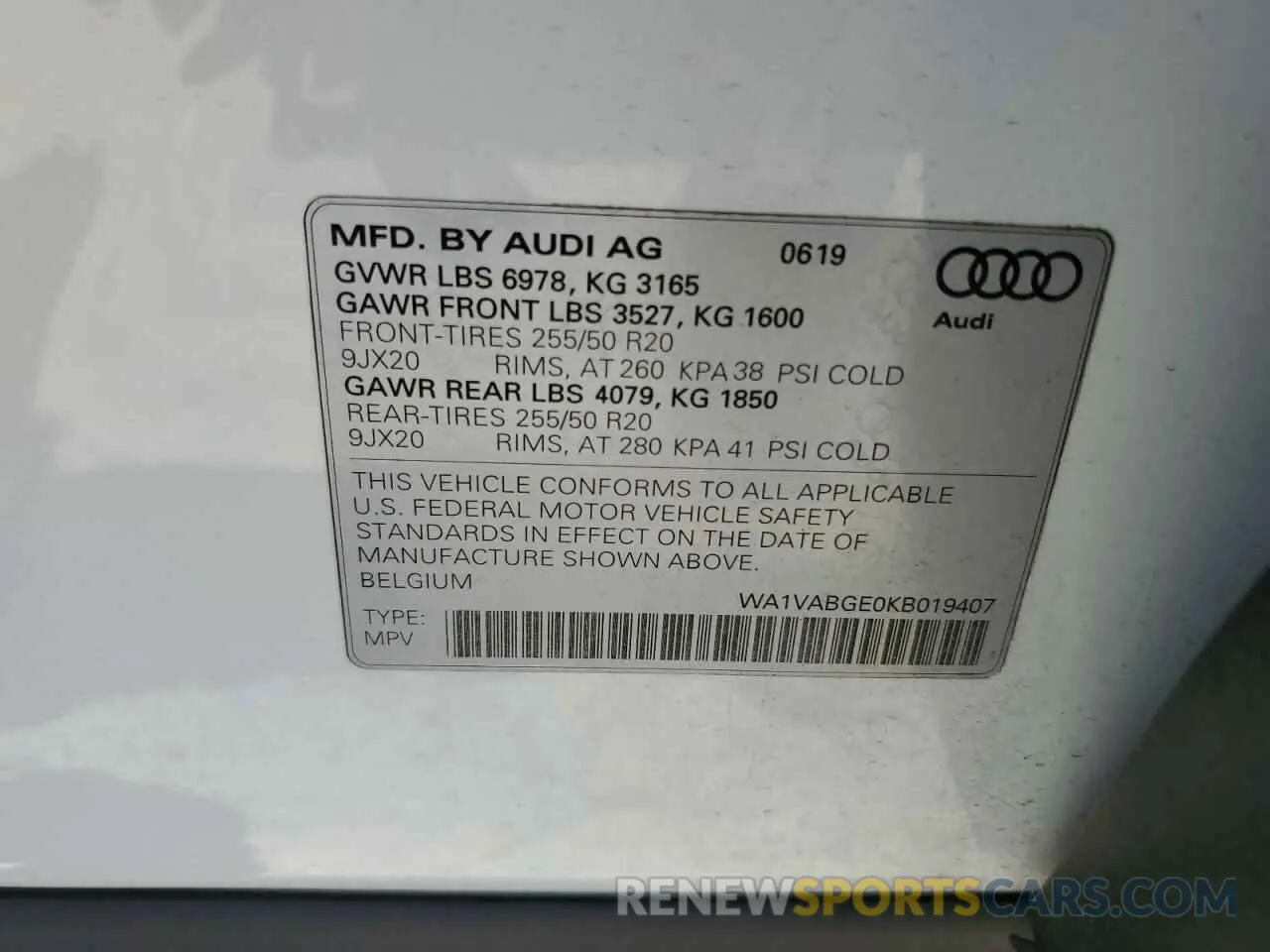 13 Photograph of a damaged car WA1VABGE0KB019407 AUDI E-TRON 2019