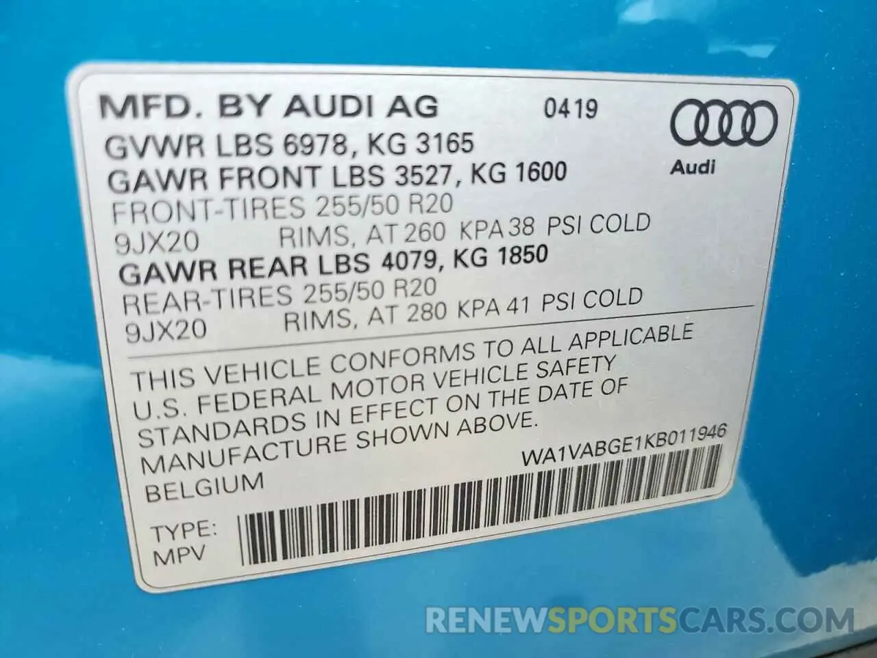 14 Photograph of a damaged car WA1VABGE1KB011946 AUDI E-TRON 2019