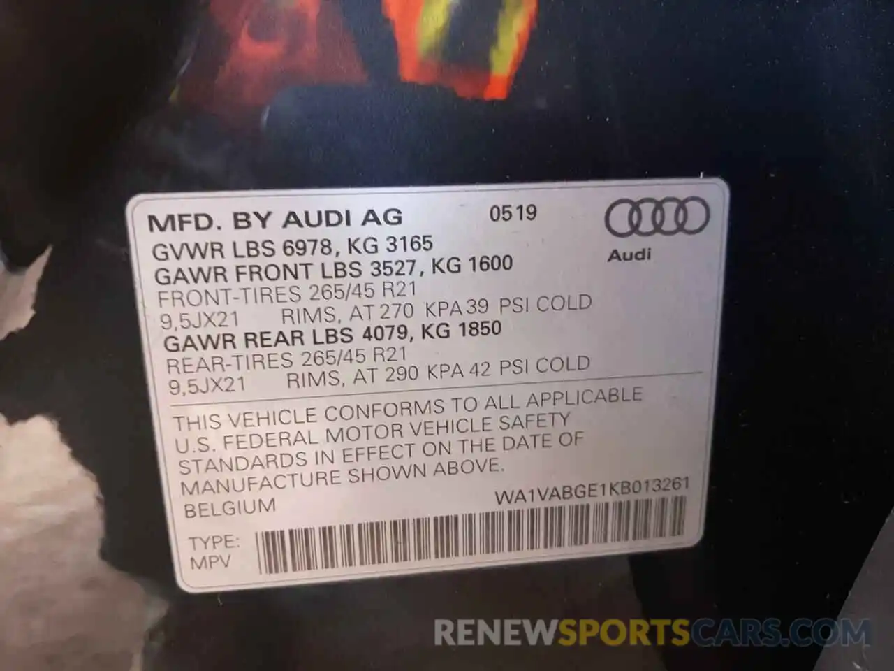 10 Photograph of a damaged car WA1VABGE1KB013261 AUDI E-TRON 2019