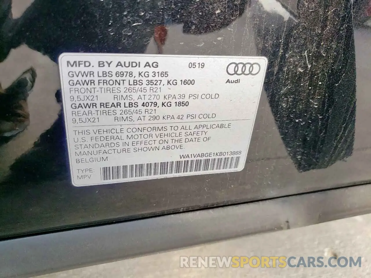 13 Photograph of a damaged car WA1VABGE1KB013888 AUDI E-TRON 2019