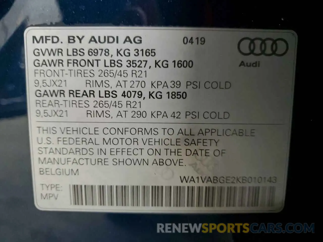 12 Photograph of a damaged car WA1VABGE2KB010143 AUDI E-TRON 2019