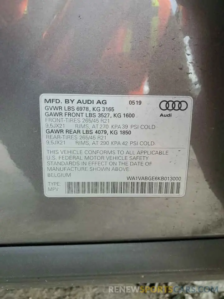 15 Photograph of a damaged car WA1VABGE6KB013000 AUDI E-TRON 2019