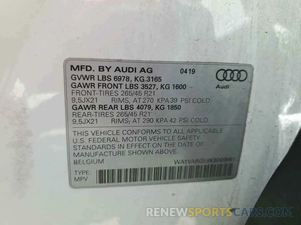 13 Photograph of a damaged car WA1VABGE8KB009661 AUDI E-TRON 2019