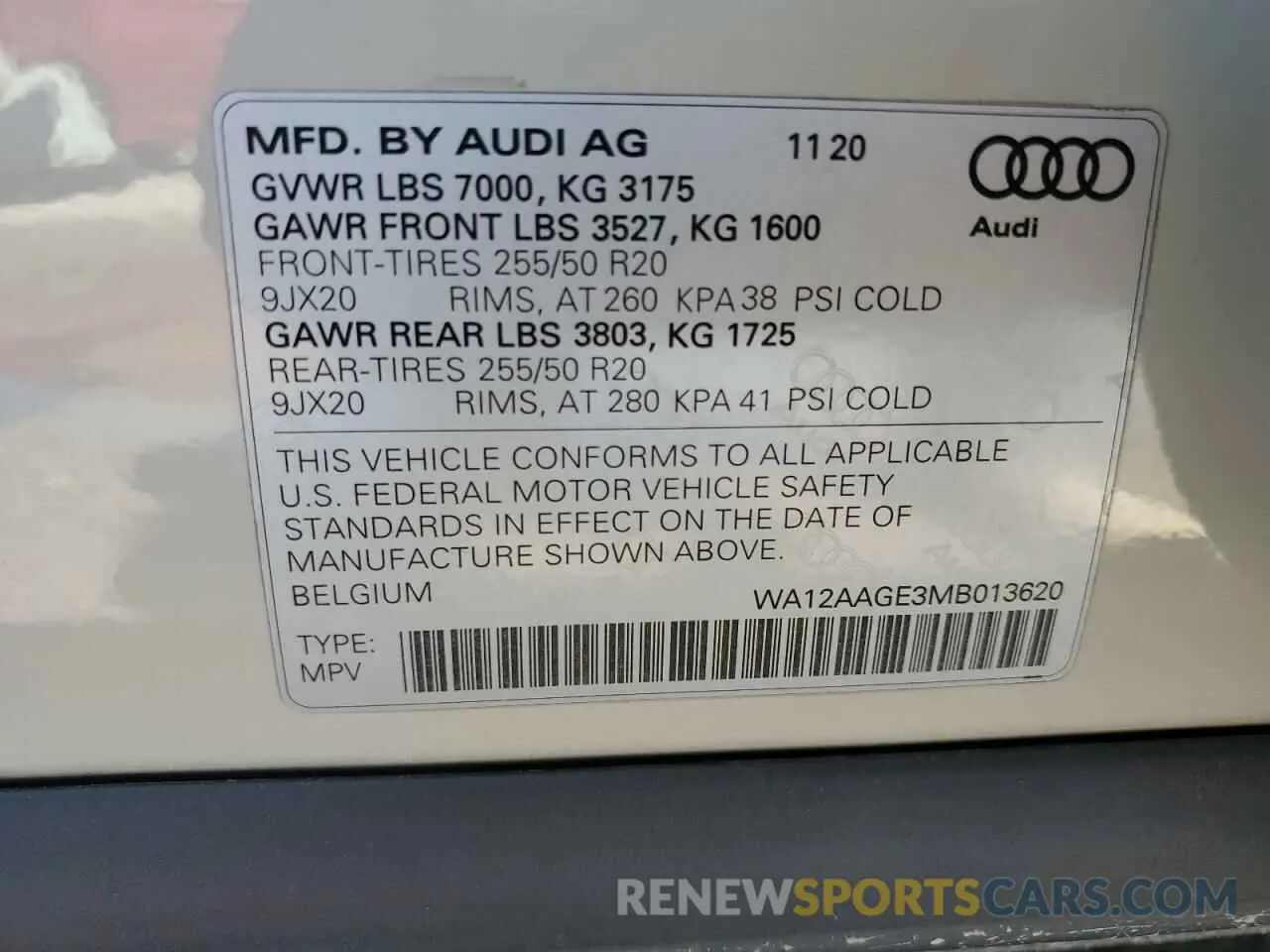 13 Photograph of a damaged car WA12AAGE3MB013620 AUDI E-TRON 2021