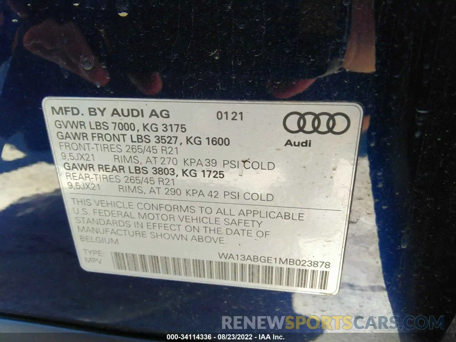 9 Photograph of a damaged car WA13ABGE1MB023878 AUDI E-TRON 2021