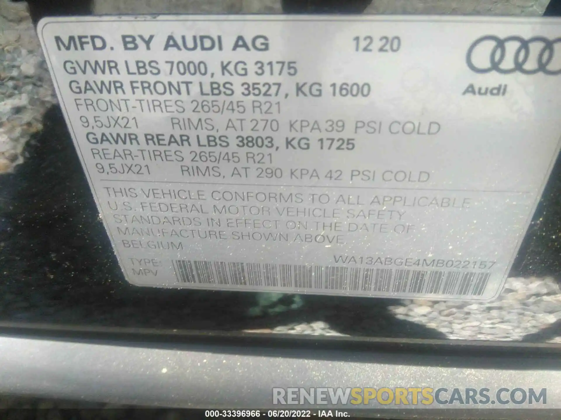 9 Photograph of a damaged car WA13ABGE4MB022157 AUDI E-TRON 2021