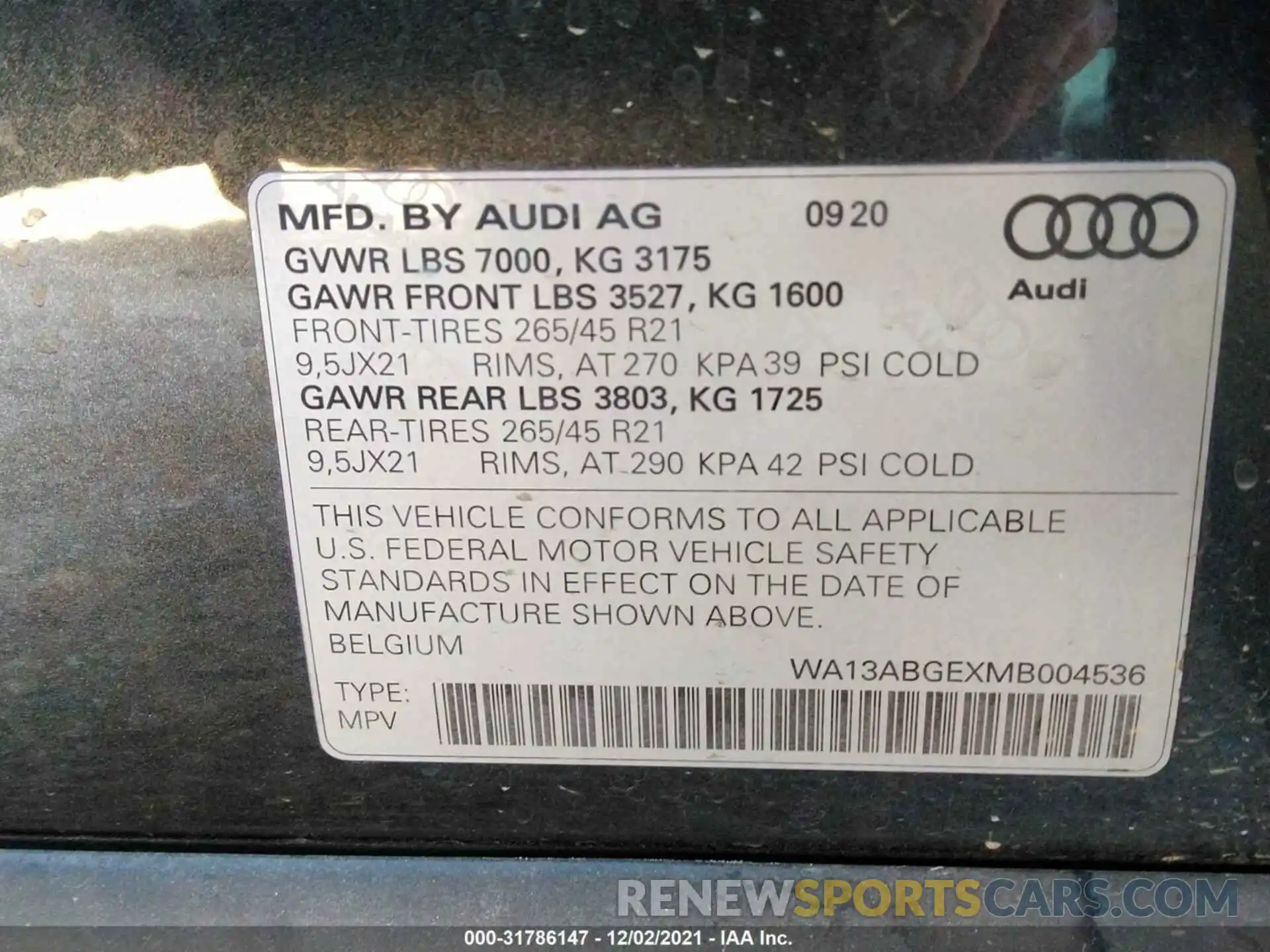 9 Photograph of a damaged car WA13ABGEXMB004536 AUDI E-TRON 2021