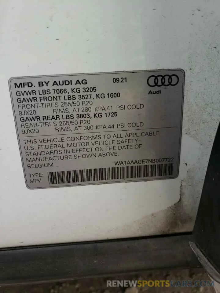14 Photograph of a damaged car WA1AAAGE7NB007722 AUDI E-TRON 2022