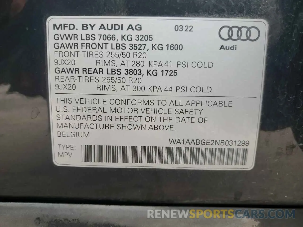 13 Photograph of a damaged car WA1AABGE2NB031299 AUDI E-TRON 2022