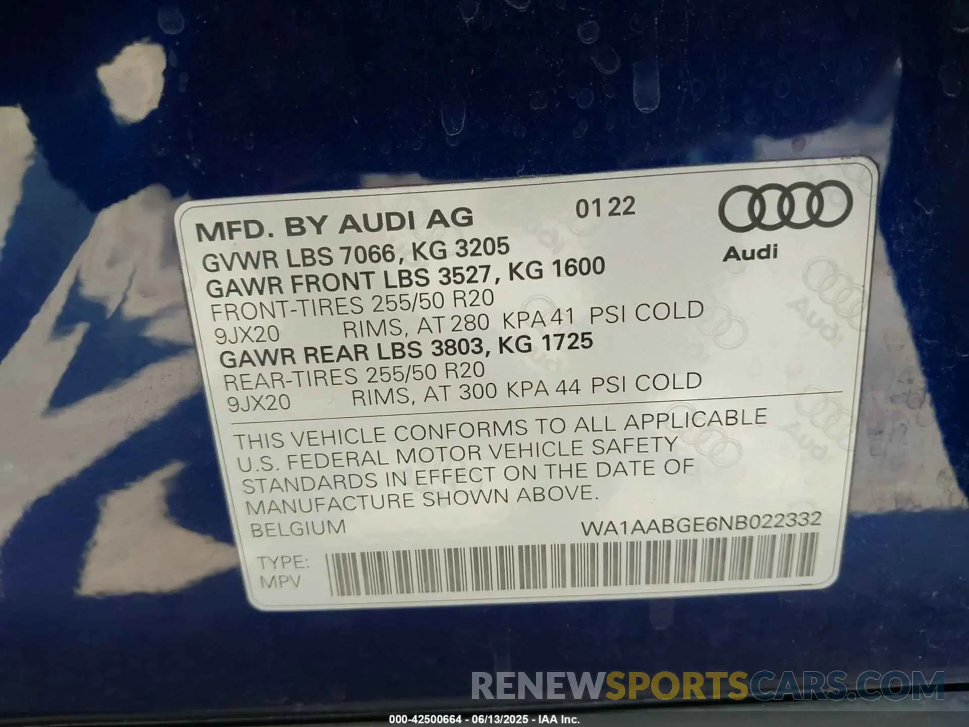 9 Photograph of a damaged car WA1AABGE6NB022332 AUDI E-TRON 2022