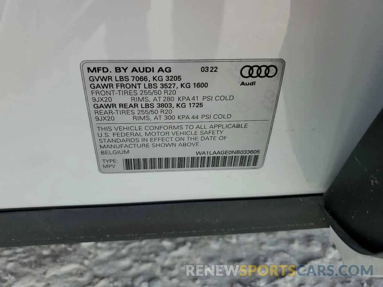 14 Photograph of a damaged car WA1LAAGE0NB033605 AUDI E-TRON 2022