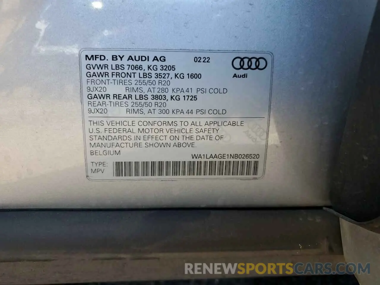 12 Photograph of a damaged car WA1LAAGE1NB026520 AUDI E-TRON 2022