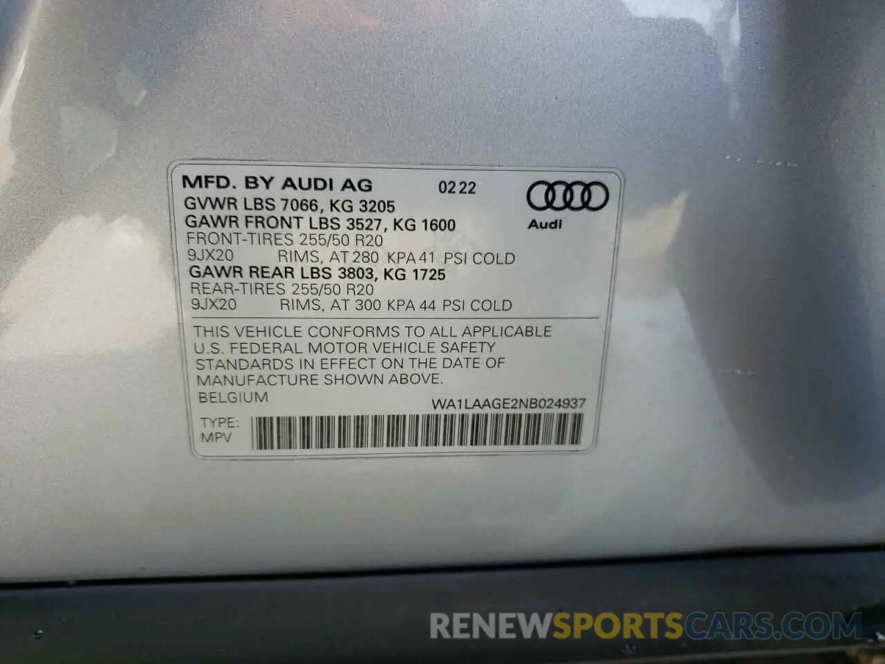 13 Photograph of a damaged car WA1LAAGE2NB024937 AUDI E-TRON 2022