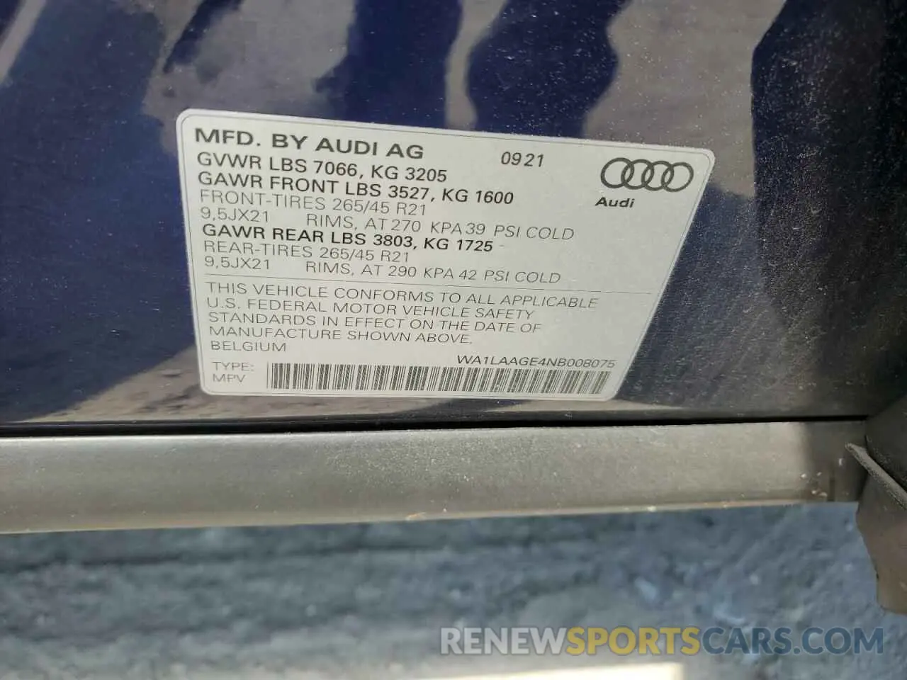 13 Photograph of a damaged car WA1LAAGE4NB008075 AUDI E-TRON 2022