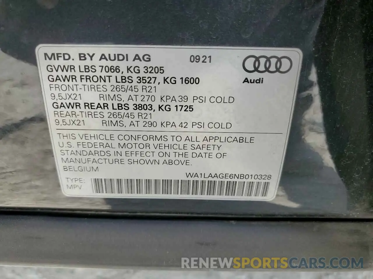 13 Photograph of a damaged car WA1LAAGE6NB010328 AUDI E-TRON 2022
