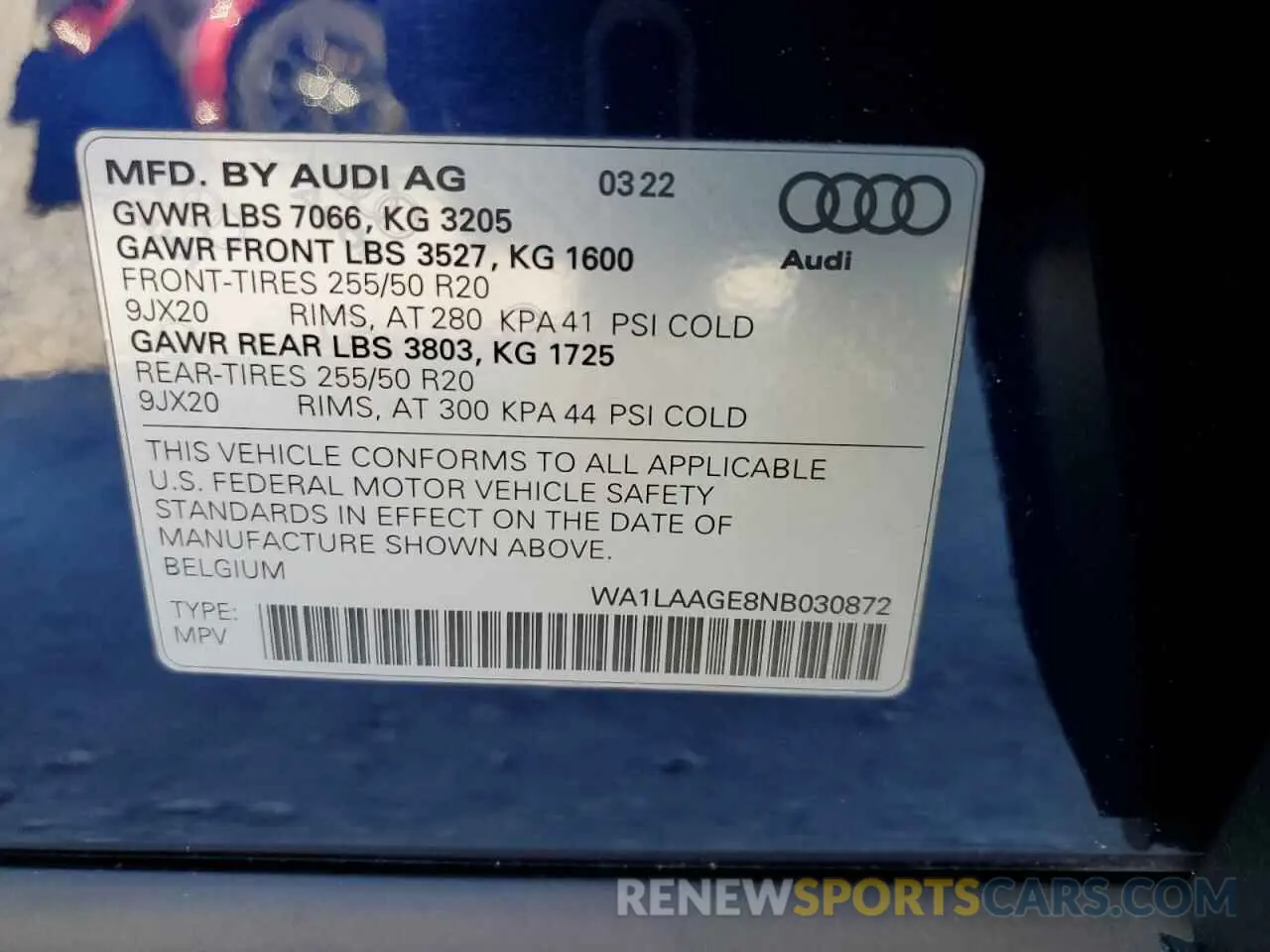 14 Photograph of a damaged car WA1LAAGE8NB030872 AUDI E-TRON 2022