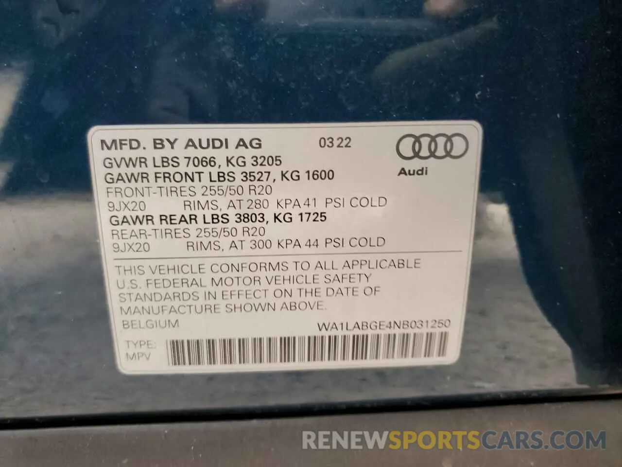 14 Photograph of a damaged car WA1LABGE4NB031250 AUDI E-TRON 2022