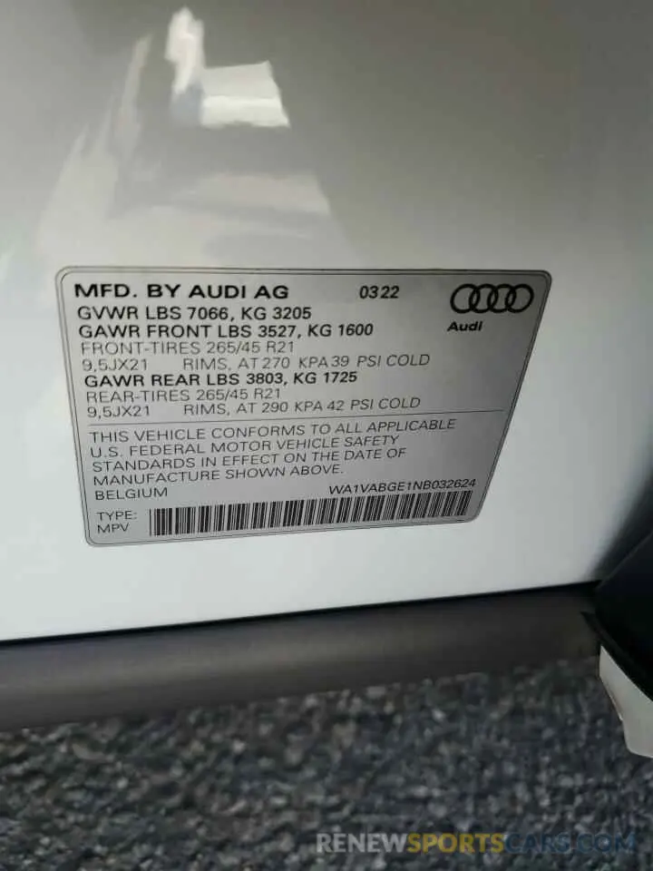 13 Photograph of a damaged car WA1VABGE1NB032624 AUDI E-TRON CHR 2022