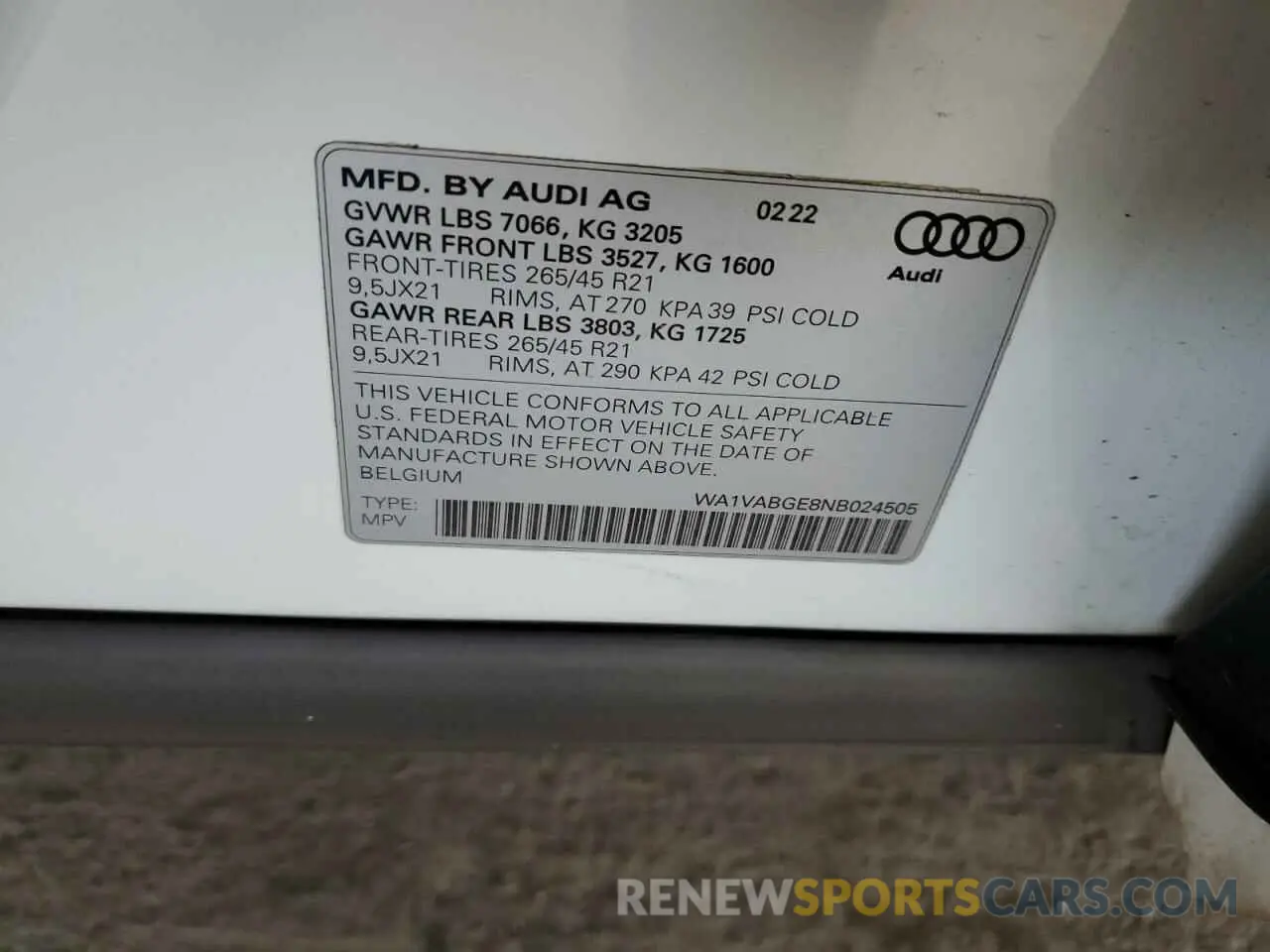 13 Photograph of a damaged car WA1VABGE8NB024505 AUDI E-TRON CHR 2022