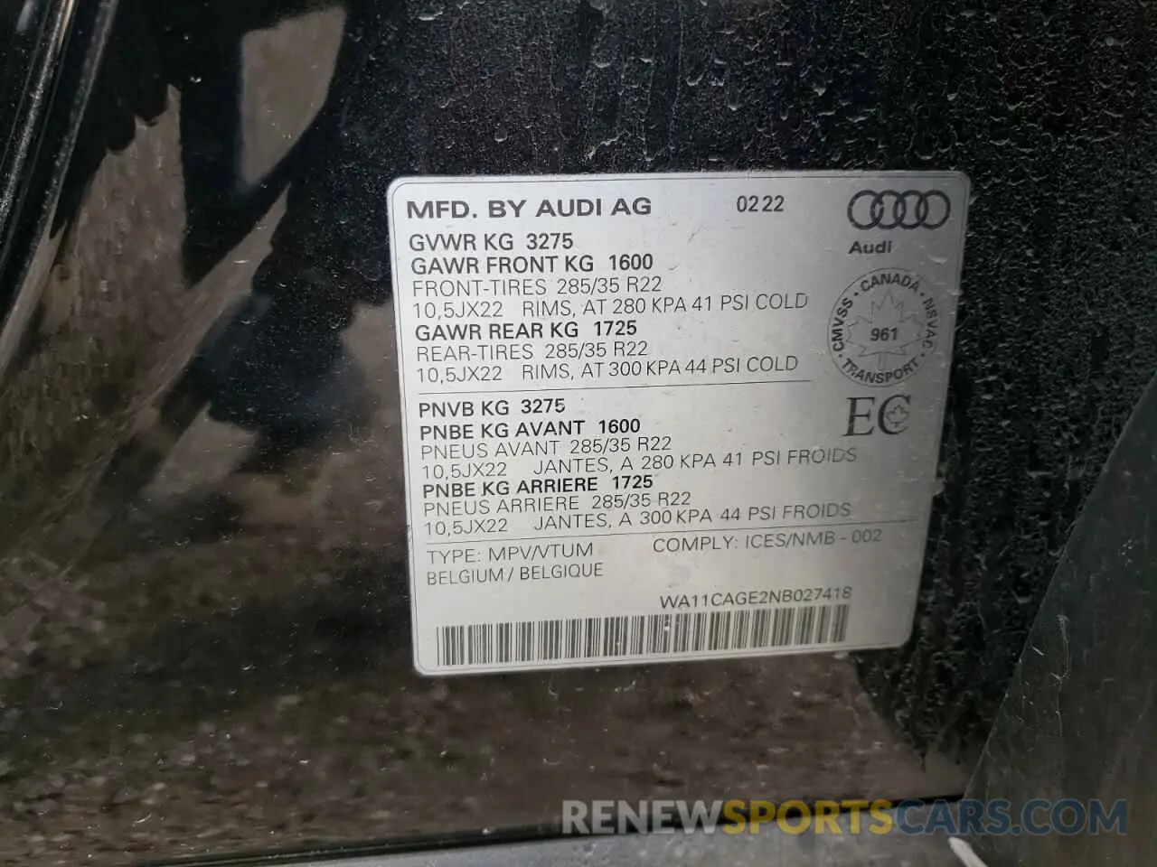 13 Photograph of a damaged car WA11CAGE2NB027418 AUDI E-TRON S S 2022