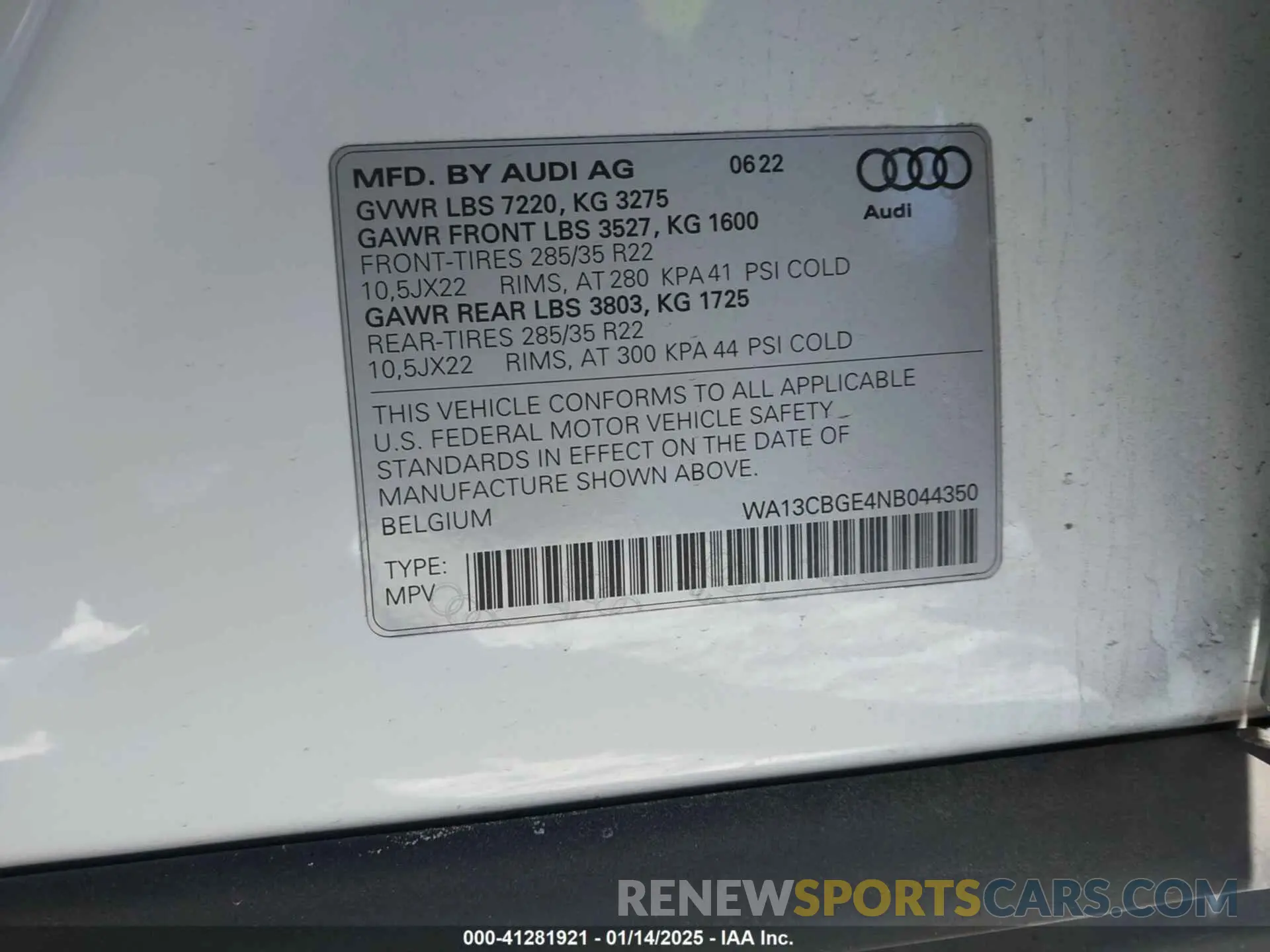9 Photograph of a damaged car WA13CBGE4NB044350 AUDI E-TRON S SPORTBACK 2022