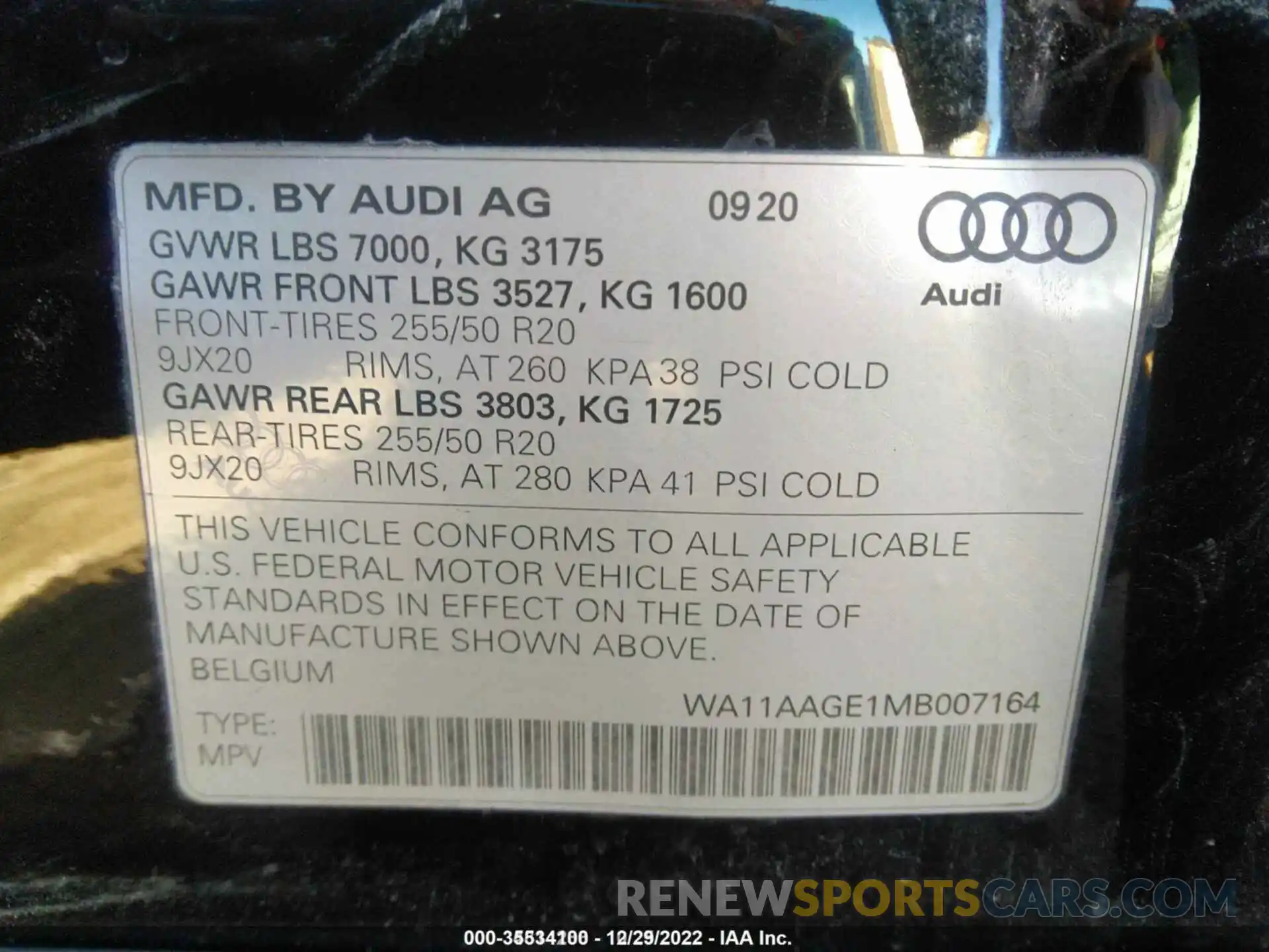 9 Photograph of a damaged car WA11AAGE1MB007164 AUDI E-TRON SPORTBACK 2021