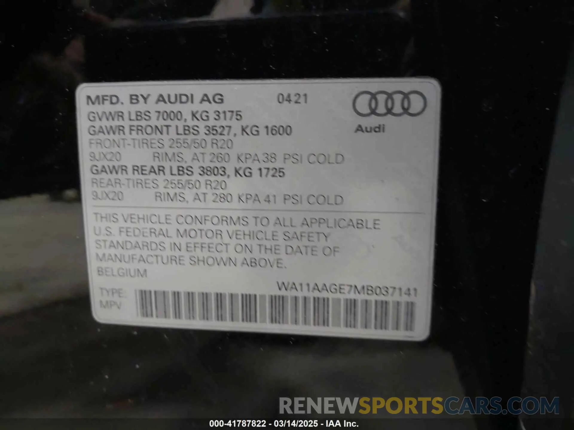 9 Photograph of a damaged car WA11AAGE7MB037141 AUDI E-TRON SPORTBACK 2021