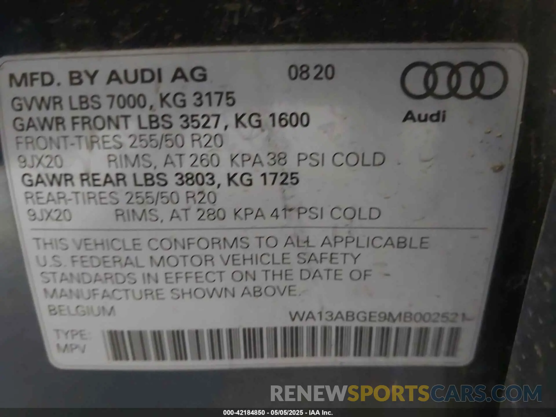 9 Photograph of a damaged car WA13ABGE9MB002521 AUDI E-TRON SPORTBACK 2021