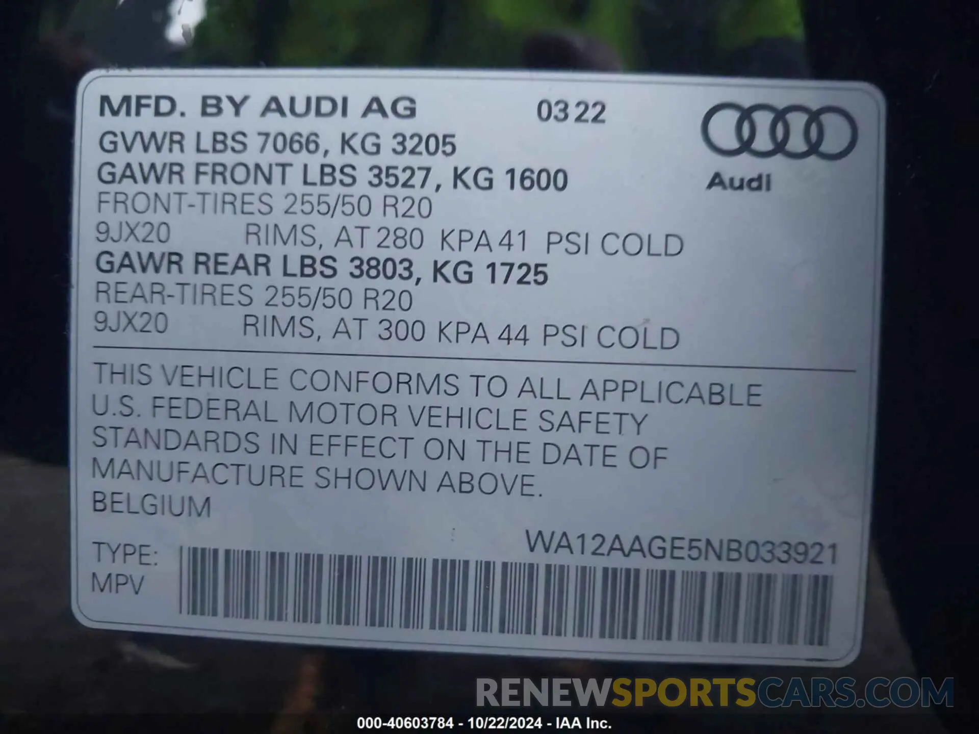 9 Photograph of a damaged car WA12AAGE5NB033921 AUDI E-TRON SPORTBACK 2022