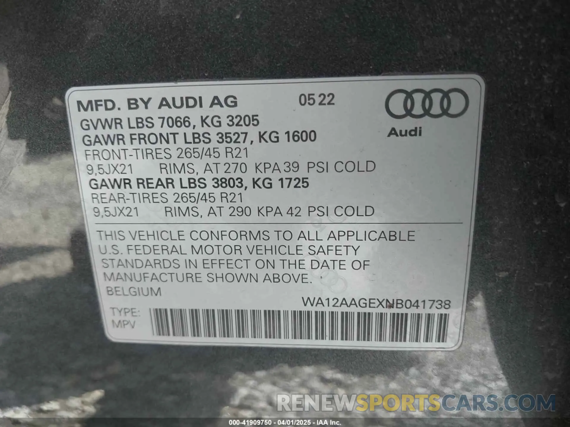 9 Photograph of a damaged car WA12AAGEXNB041738 AUDI E-TRON SPORTBACK 2022