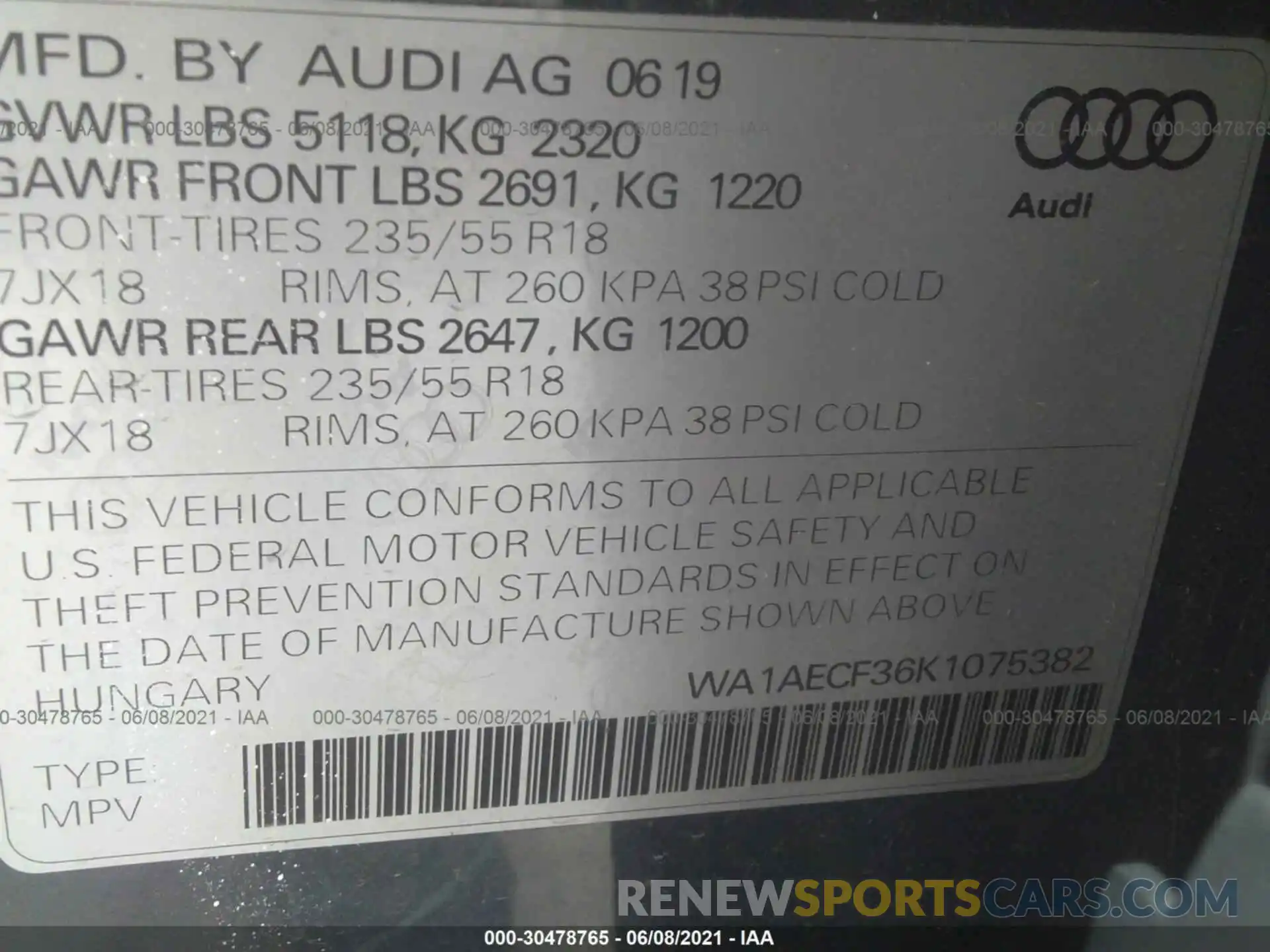 9 Photograph of a damaged car WA1AECF36K1075382 AUDI Q3 2019