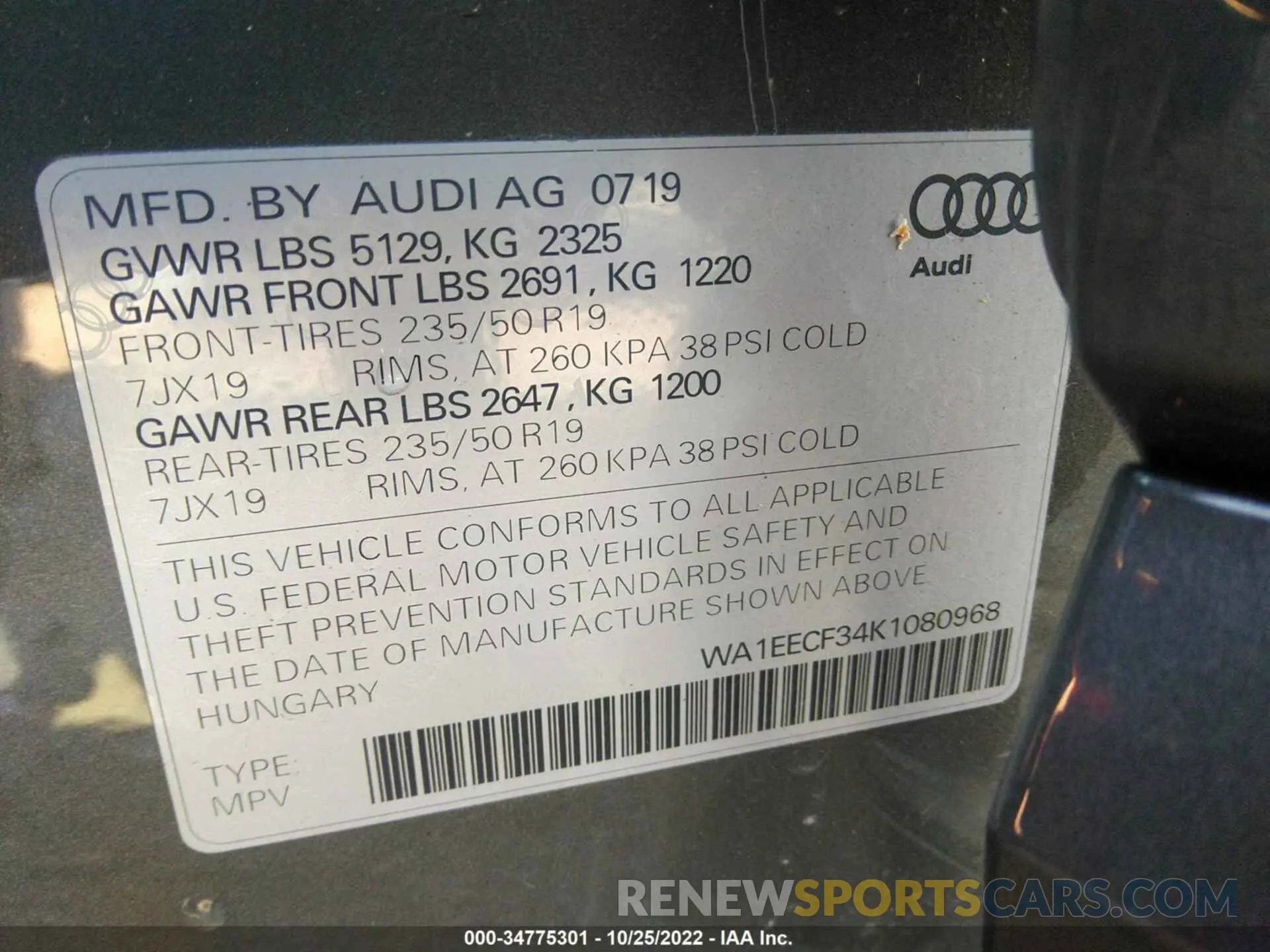 9 Photograph of a damaged car WA1EECF34K1080968 AUDI Q3 2019