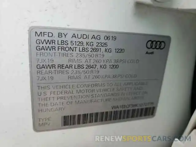 10 Photograph of a damaged car WA1EECF38K1072775 AUDI Q3 2019