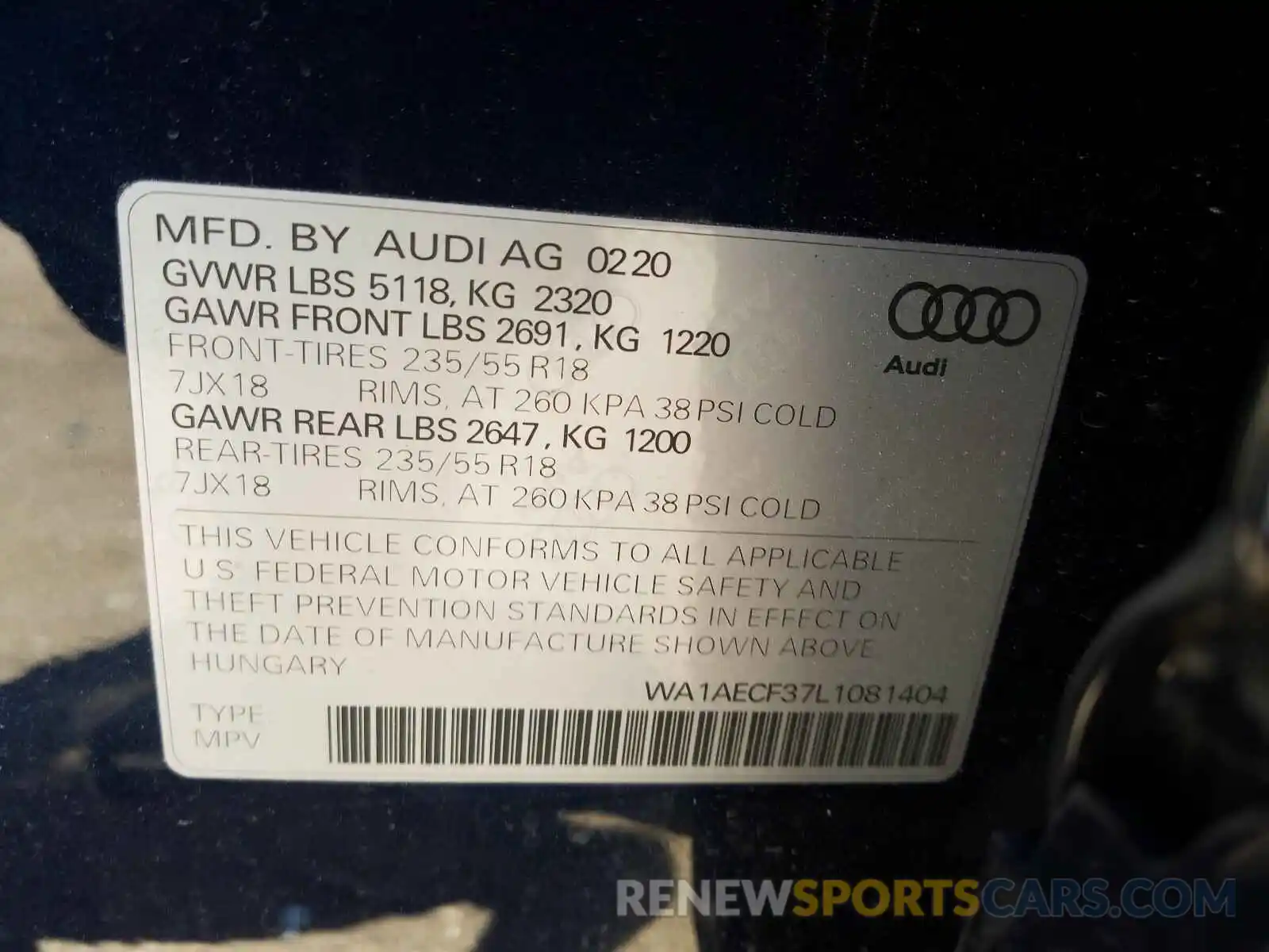 10 Photograph of a damaged car WA1AECF37L1081404 AUDI Q3 2020