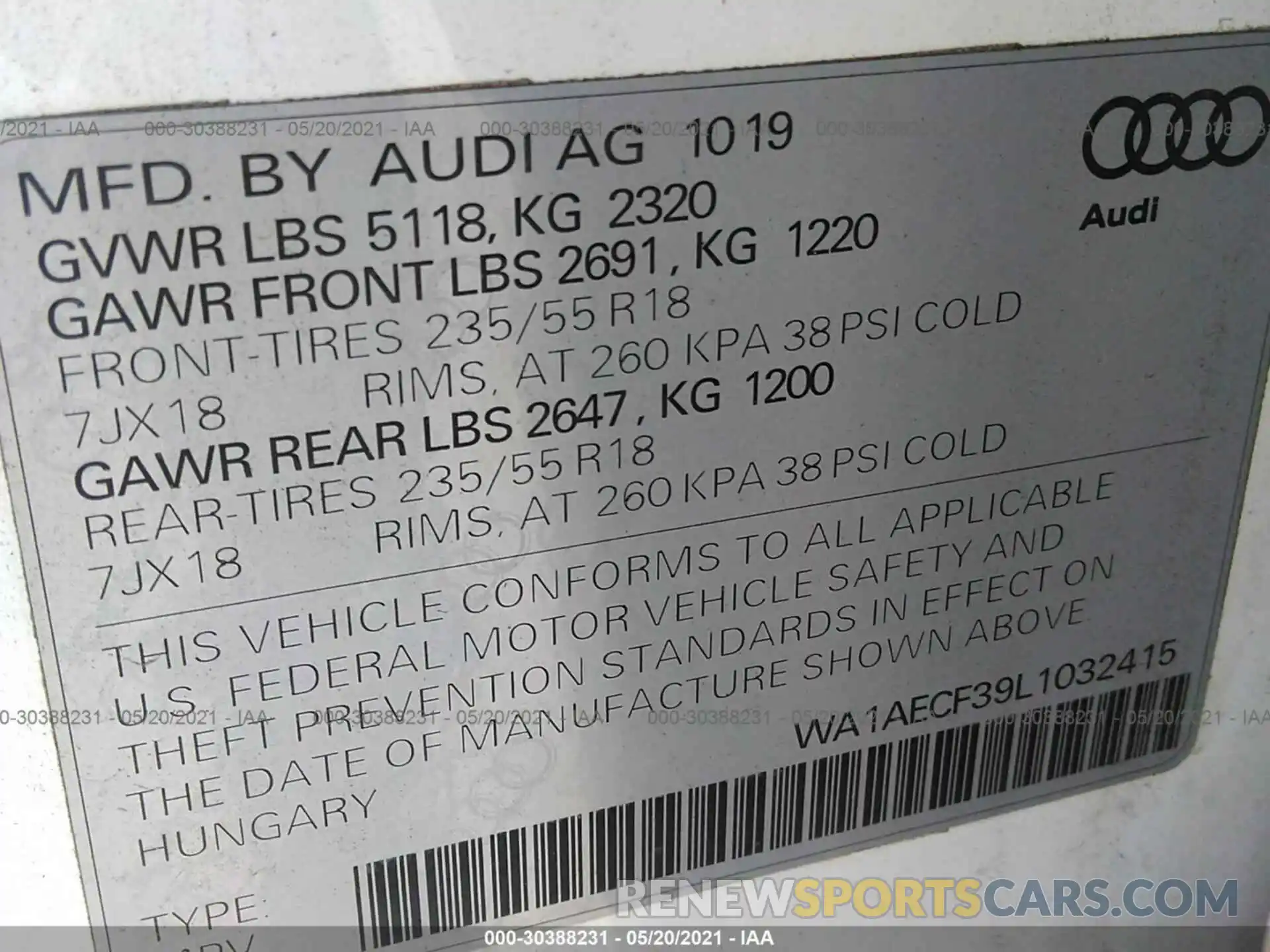 9 Photograph of a damaged car WA1AECF39L1032415 AUDI Q3 2020